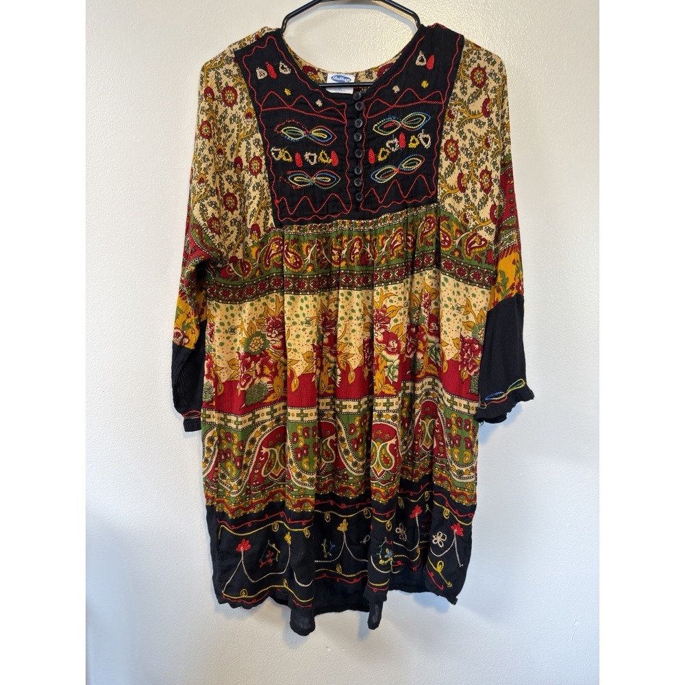 Shubham Boho Embroidered Paisley Floral Tunic Mini Dress Rayon Multicolor OS - Picture 8 of 12